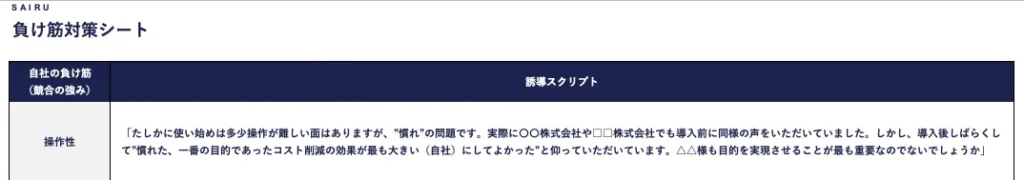 負け筋対策シートの誘導スクリプトのキャプチャ