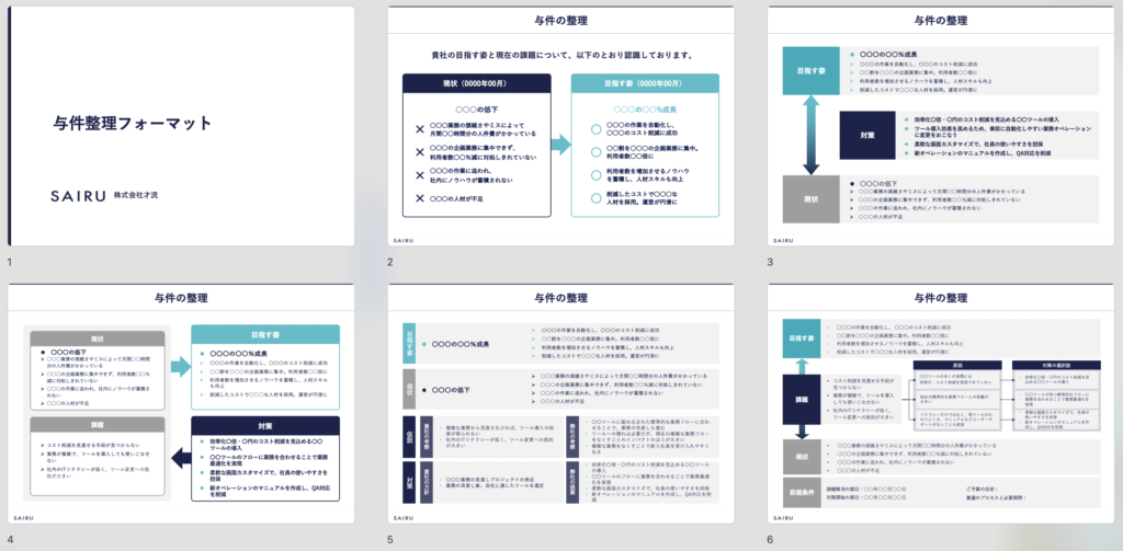 画像：与件整理フォーマット5種類