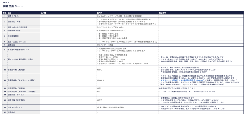 画像：調査企画シートのキャプチャ画像