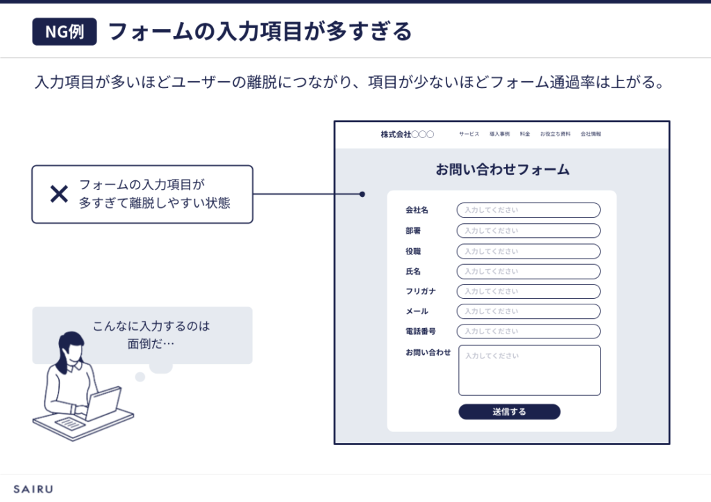 画像：フォームの入力項目が多すぎるケースのイメージ